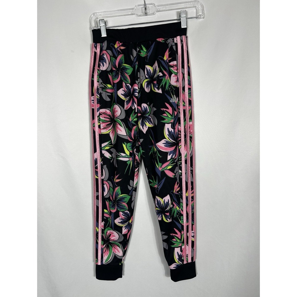 Adidas Girls Tropical Floral Tricot Joggers Pants Size M (10/12) Active Stretch